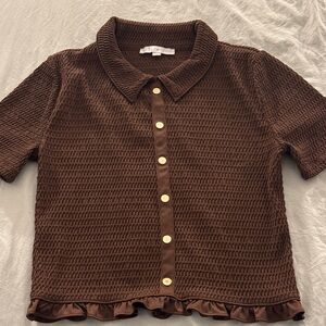 LOFT Brown Textured Button-Down Shirt